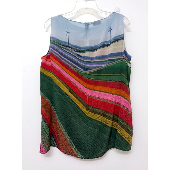 Akris Tulip Farm Flower Field Tank Top Silk Stripe Rainbow Floral Blouse 12 - Picture 7 of 13
